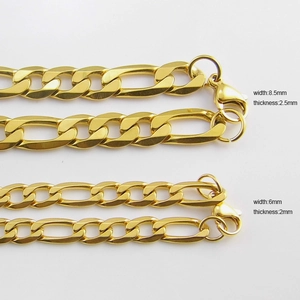 Collier chaîne Figaro en acier inoxydable doré 316L en largeurs de 6mm et 8,5mm