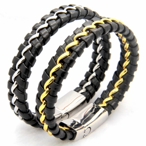 Herren Punk Geflochtenes Echtes Leder Armband Mit Titanstahl Kette Magnetverschluss Mode Männlicher Gewebter Schmuck