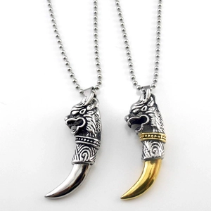 Men Wolf Tooth Pendant Necklace Stainless Steel Titanium Steel Tribal Animal Wolf Head Ball Chain Punk Gothic Vintage Style Jewelry