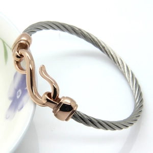 Industrial braided stainless steel wire cable bracelet with rose gold S-hook clasp
