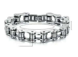 Detail of industrial bicycle chain bracelet in stainless steel with secure clasp