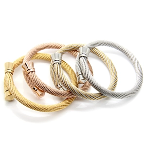 Stainless Steel Cable Twist Bangle Open Adjustable Wire Bracelet Spiral Weaving Fashion Jewelry For Men And Women