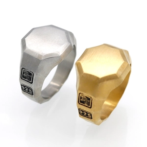 Minimalist geometric 316L titanium steel rings in gold and silver with brushed finish