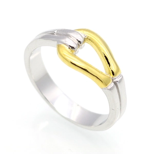 Bamboo style 925 silver knot ring with two-tone white and yellow gold plating