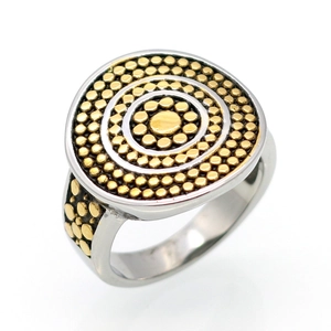 Vintage Runder Ring 316L Edelstahl Goldene Gepunktete Perlen Zweifarbig Boho Ethnischen Stil Für Frauen Schmuck Antik