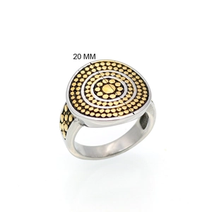 Zweifarbiger Vintage-Ring aus Titanstahl mit 20 mm rundem Perlendesign für Damen