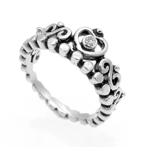 Anello Corona Cuore Vintage 316L Acciaio Inossidabile Zircone Filigrana Donne Finitura Argento Antico Gioielli Moda
