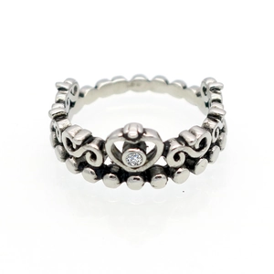 Anello a corona in acciaio 316L retrò con zirconia cubica a cuore e finitura vintage unica