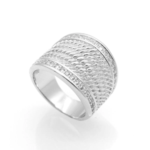 Bague large en argent sterling 925 avec motif corde et oxydes de zirconium brillants