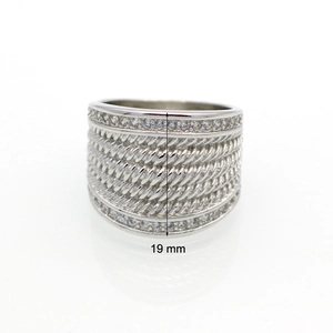Bague large en argent 925 avec micro-pavé de zircons et design torsadé de 19 mm