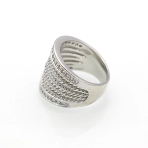 Bague large en argent 925 style corde pour femme avec double rangée de zircons