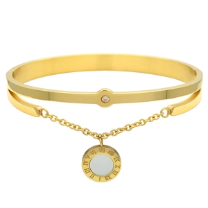 Titanium Stalen Armring Met Romeinse Cijfers Voor Dames Met Zirkonia Schelp Bedel Dubbellaagse Ketting Armband Sieraden Cadeau
