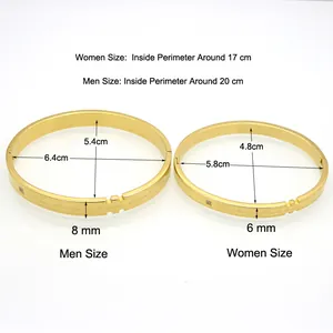 Guide des tailles pour bracelets de couple en titane rose gold avec dimensions