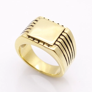 Men Square Signet Ring Stainless Steel Minimalist Plain Flat Top Parallel Grooved Sides Band Jewelry