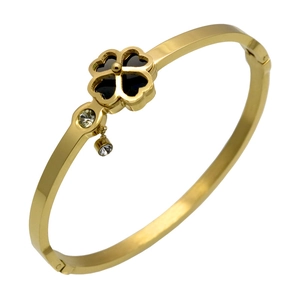 Four Leaf Clover Bangle Stainless Steel Rhinestone Zircon Hinged Clasp Minimalist Fashion Jewelry For Women