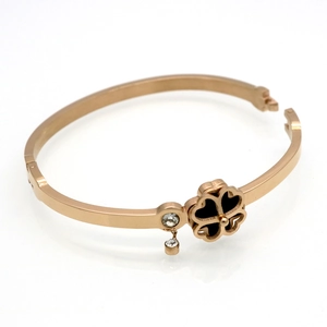 18K rose gold titanium steel four-leaf clover bracelet with sparkling diamonds and black inlay