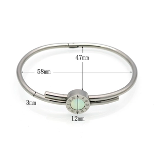Bracelet jonc en acier titane avec chiffres romains et incrustation de nacre verte