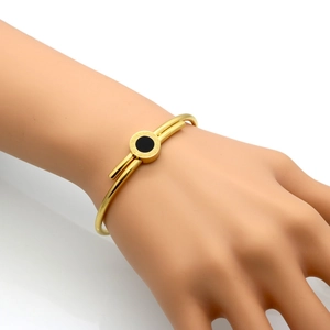 Bracelet jonc en acier titane doré avec chiffres romains et nacre noire pour homme et femme