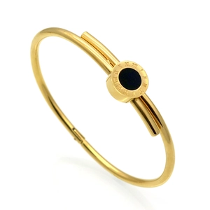 Bracelet Jonc Chiffres Romains Acier Titane Coquille Incrustée Mode Manchette Ouverte Bijoux Pour Femmes