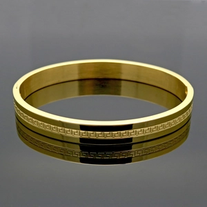 Bracelet Jonc En Acier Au Titane À Motif De Clé Grecque Bracelet Géométrique Gaufré À Fermoir À Charnière