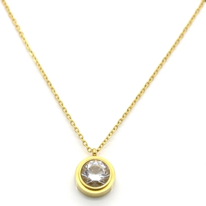 Collier minimaliste plaqué or 18k avec pendentif solitaire rond en zircone