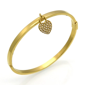 Bracelet Jonc Classique Pendentif Cœur en Acier Inoxydable Incrusté de Strass pour Femme Bijoux de Mode Européenne