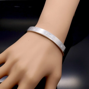 Silver stainless steel Love Collection cuff bracelet with inlaid crystals for couples