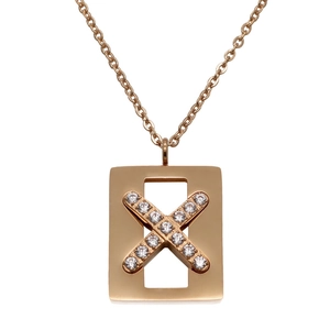 Women Rectangle Pendant Necklace Stainless Steel X-Cross Zircon Inlaid Elegant Fashion Jewelry