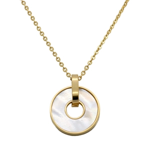 18K Gold Plated Circular Mother Of Artificial Pearl Pendant Necklace Stainless Steel Dainty Round Shell Inlay Minimalist Chain For Women