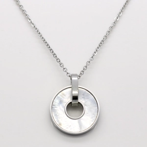 Minimalist 18K gold necklace with circular white shell inlay and polished silver chain
