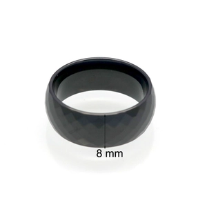 Minimalist 8mm black faceted ceramic ring for couples with geometric polished surface
