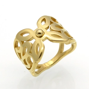 Bague Camélia Ajourée Pour Femmes Acier Titane Placage Sous Vide Anneau Large Bijoux Style Coréen