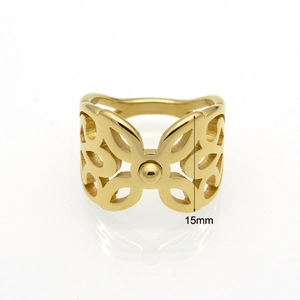 Bague camélia ajourée plaquée or 18k anneau en acier inoxydable large de 15mm
