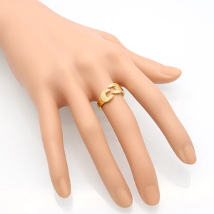 Retro golden industrial wrench open ring featuring a minimalist double-C geometric design