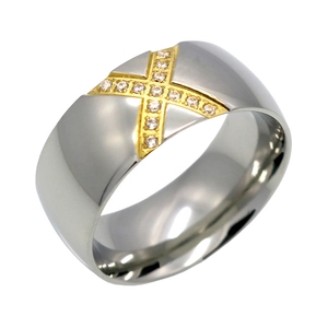 Modern X-Shape Cross Design Ring 316L Stainless Steel Zirconia Band Gold Silver Two-Tone Highly Polished Jewelry For Women