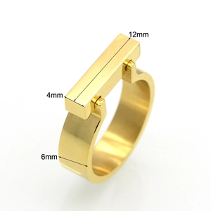 Minimalist gold square surface stainless steel ring with 12mm bar and 6mm band width