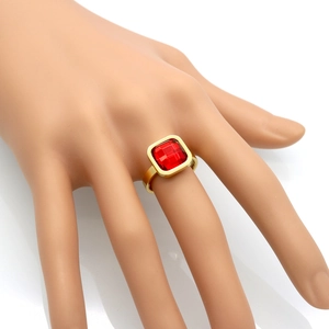Elegant gold ring featuring a large square red zircon gemstone for women fashion
