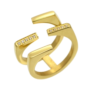 Double Layer Open Ring 316L Stainless Steel Cubic Zirconia Geometric Minimalist Adjustable Fashion Jewelry For Women