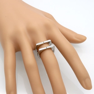 Minimalist silver double-layer square ring with sparkling white zircon stones for women