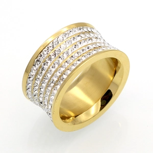 Multi Row Full Rhinestone Wide Band Ring 316L Stainless Steel Pave Luxury Jewelry For Men And Women