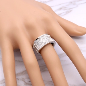 Five-row stainless steel band ring with pave crystal diamonds for men and women