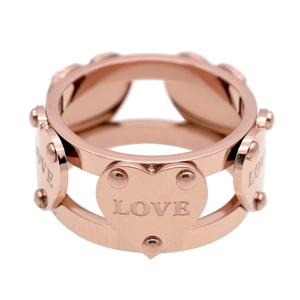 Bague double couche or rose en titane avec charms en forme de cœur gravés Love