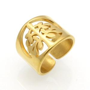 Lebensbaum Ring 316L Edelstahl Ausgehöhlt Breitband Vergoldet Hochglanzpoliert Mode Schmuck