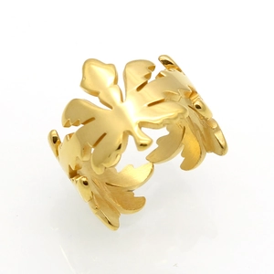 Hollow Maple Leaf Open Ring 316L Stainless Steel Adjustable Vacuum Plated Korean Fashion Jewelry For Women
