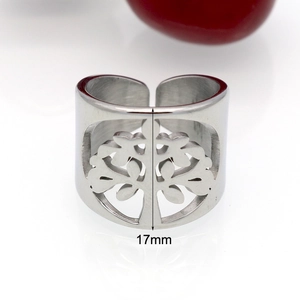 Polierter Edelstahl Lebensbaum Ring mit 17mm breitem Design, offen verstellbar