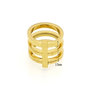 Three-layer gold titanium steel ring with minimalist parallel bands 15mm height