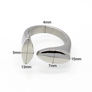 Minimalist T-shape open silver metal ring featuring flat leaf-style ends and smooth finish
