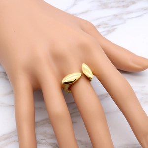 Minimalist 18k gold plated T-shaped open ring with sharp geometric spindle ends for women