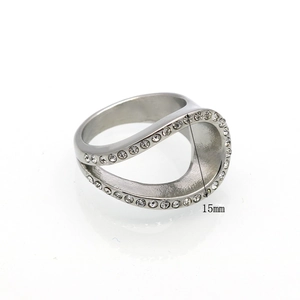Anillo de onda plateado brillante con diamantes y diámetro interior de 15mm