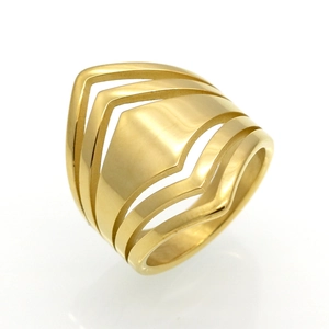Bague En Couches Forme V Géométrique Évidée Large Acier Inoxydable Minimaliste Moderne Poli Bijoux Femmes Hommes